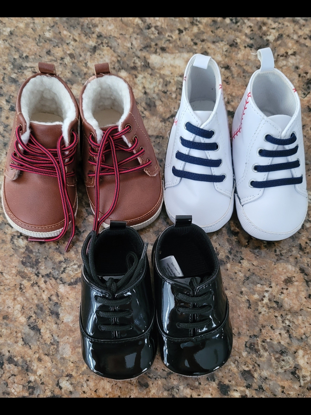 3-Pair Baby & Walker Shoe Set in Brown, White & Black